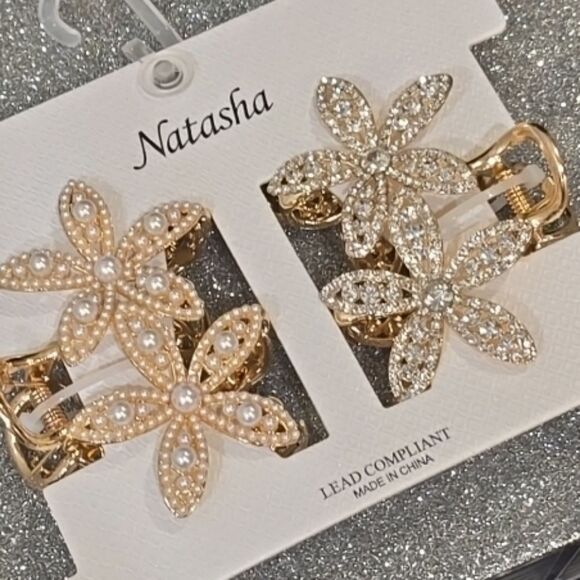 Natasha Couture Pearl & Rhinestone 2-PK Hair Claws - Picture 2 of 4